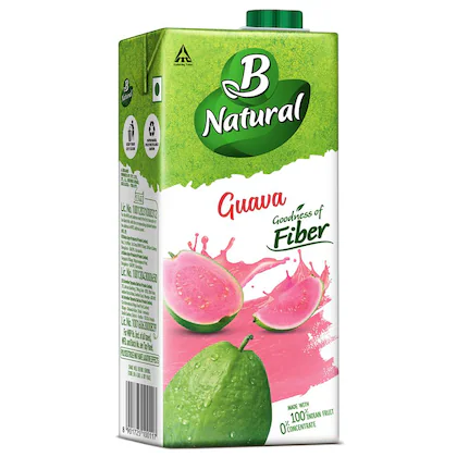 B Natural Guava Juice, Goodness of Fiber, Vit C & E, Made with 100% Fruit Pulp and 0% Concentrate, 1 litre