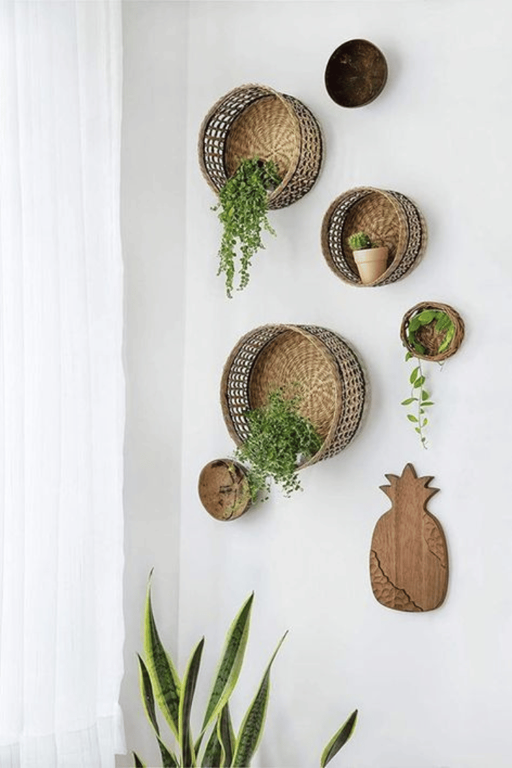 Wicker Wall Baskets with Pineapple Decor