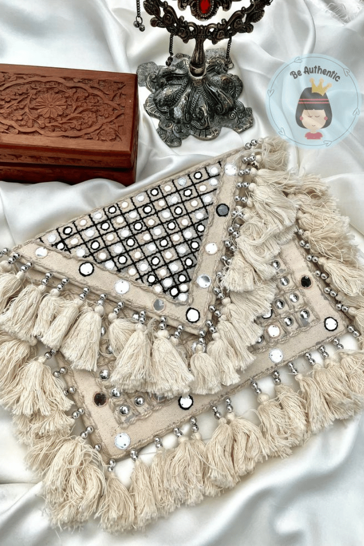 Mirror Work Clutch with Tassels