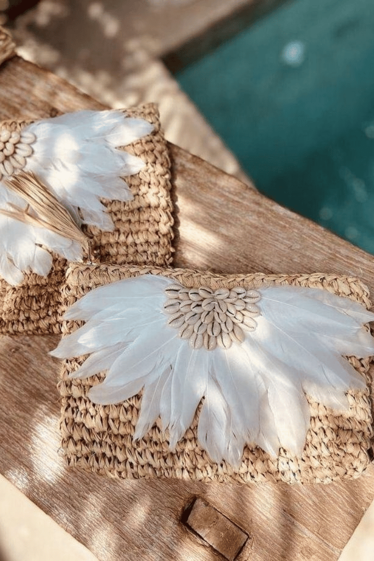 Feather and Seashell Clutch