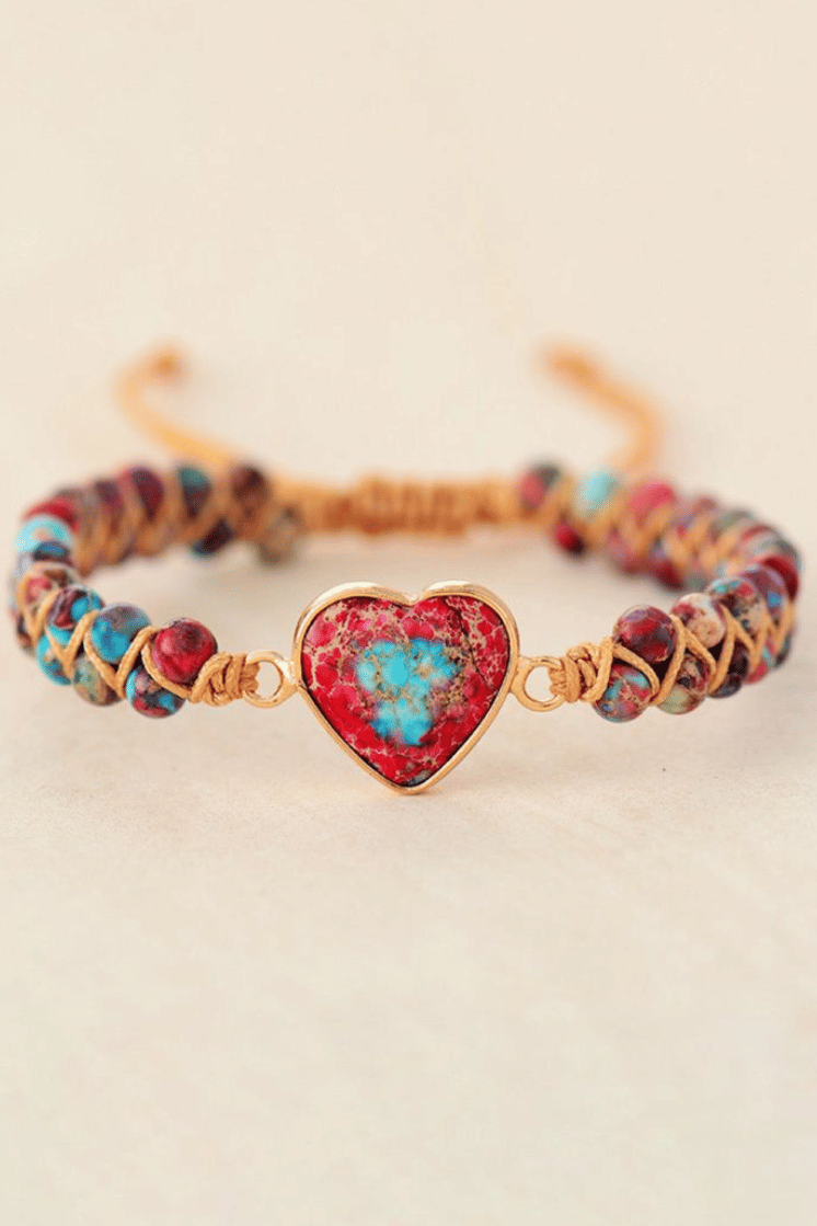 Boho Heart Charm Bracelet with Natural Stone